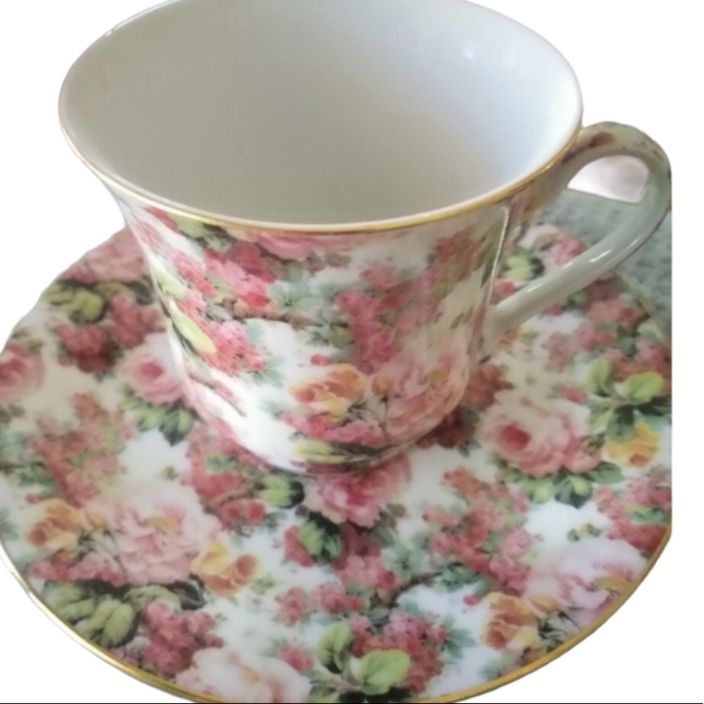 Darice Paragon Cup & Saucer Marlborough Pink Rose Fine Bone China with Gold Trim